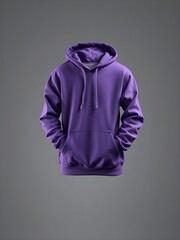 front view of a blank purple hoodie mockup isolated on gray background