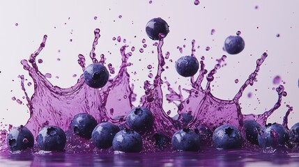 Blueberries amidst vibrant purple splash, a captivating fruity explosion