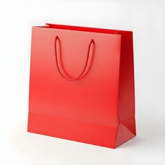 Vibrant red paper shopping bag with braided cord handles image