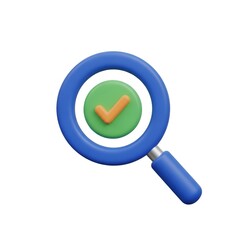 Blue magnifying glass with green circle and orange check mark search find