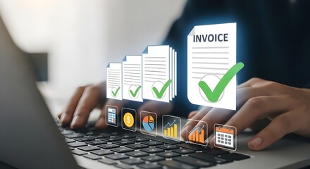 Digital invoice approval process with financial data visualization image