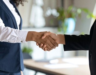 Businesswomen shaking hands in professional setting (1)