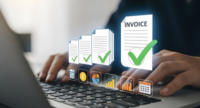 Digital invoice approval process with financial data visualization image