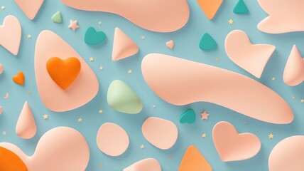 Pastel Abstract Shapes on Blue Background with Orange Heart Decoration