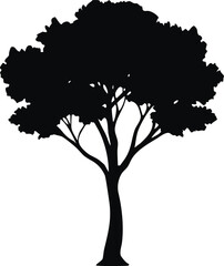 Silhouette of a Branching Tree with Rounded Foliage, Black and White Vector Art