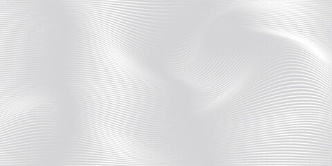 Abstract metallic wavy lines background. Shiny metallic striped surface. Abstract futuristic silver white architectural background. Modern design with wavy pattern.