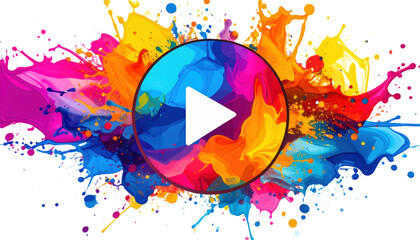 Floating play button with abstract background splash PNG