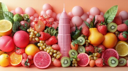 Pink fruit & veggie tower