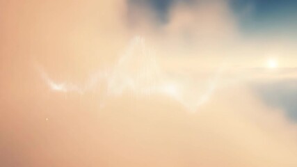 Abstract cloud computing technology with digital data stream and sunrise backdrop, connecting networks in the cloud. - Powered by Adobe