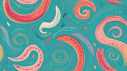 Abstract Swirl Pattern in Coral and Teal for Creative Designs