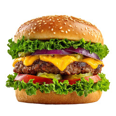 Juicy Perfectly Stacked Beef Burger on Transparent Background

