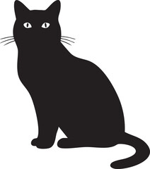 Silhouette of a black cat sitting and looking forward with white eyes