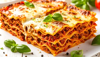 Hearty lasagna slices with melted cheese