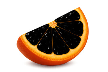 Orange slice with black segments isolated on transparent background, creating a unique and contrasting visual