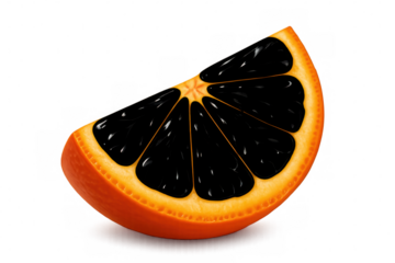 Orange slice with black segments isolated on transparent background, creating a unique and contrasting visual