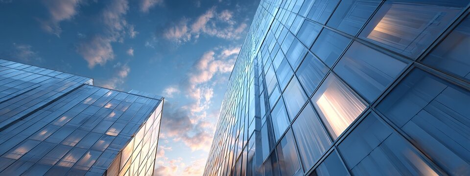 Skyscraper corporate office building with glass window, 3d rendering of modern architecture. High quality