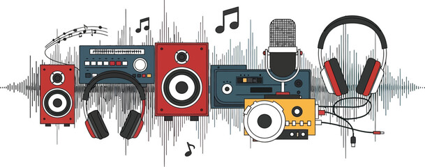 Audio equipment vector illustration for music production and listening