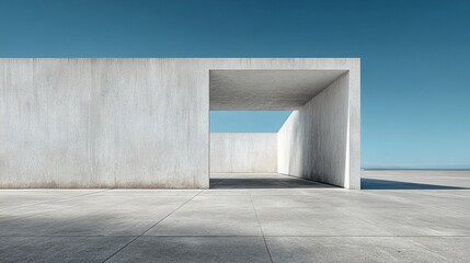 Modern house, Minimal architecture with empty wall and concrete garage driveway, 3d rendering of luxury property building. High quality