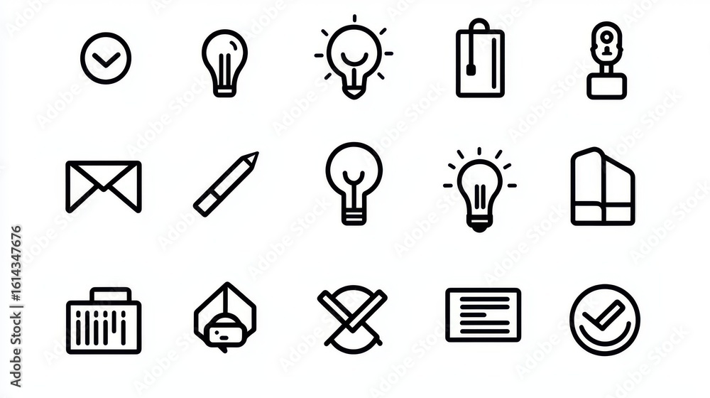 Poster a collection of icons representing the spark of process of innovation and the pursuit of creative so