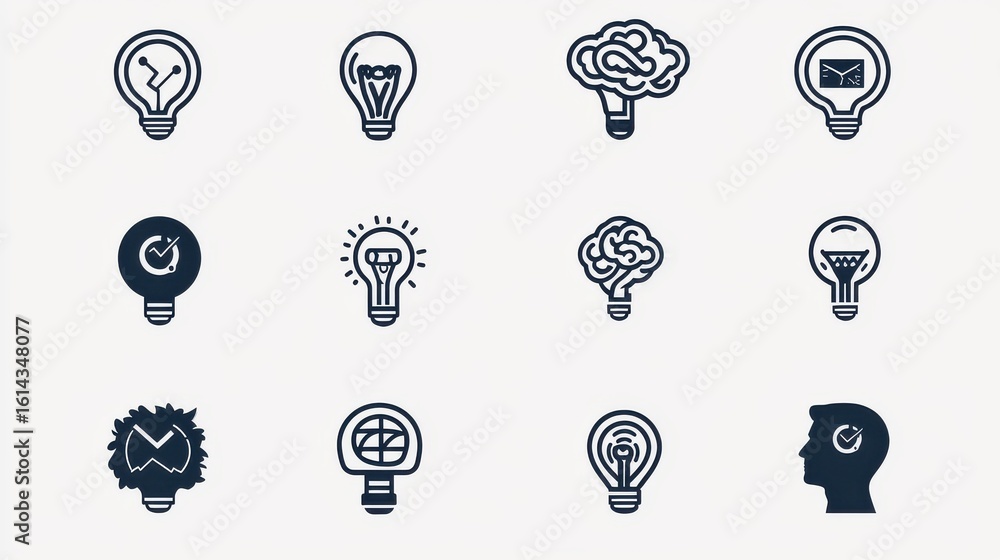 Poster conceptual depicting the process of creative and innovative thinking represented by various light bu