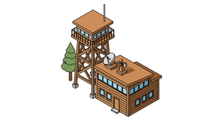 Obraz premium Security outpost building with tower and satellite dish