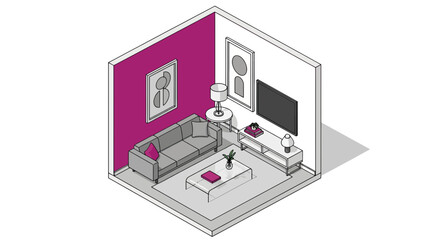 Modern living room interior with sofa and entertainment setup