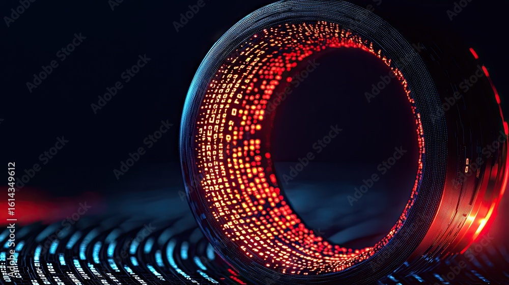 Poster abstract digital ring with glowing code.