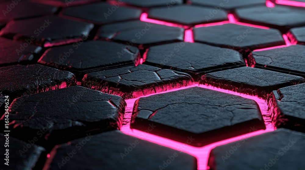 Aufkleber abstract hexagonal pattern illuminated by vibrant pink light.