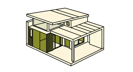 Modern house structure isometric view minimalist building