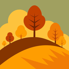 Stylized autumn trees on rolling hills