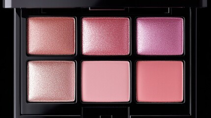 Close-up of a six-pan eyeshadow and blush palette.