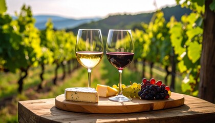 Cups of wine in vineyard