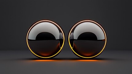 Two glossy black spheres with glowing orange rings.