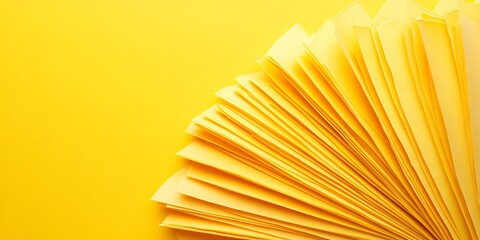 Conceptual minimalist yellow background image showcasing layered paper sheets design
