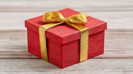 Red gift box with golden ribbon
