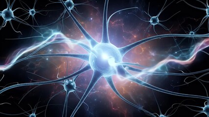 AI-powered neuron core surrounded by helix structure and synaptic energy, representing scientific brain processes - Powered by Adobe