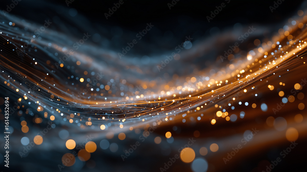 Poster elegant waves of light: a stunning display of flowing light trails and shimmering particles, forming