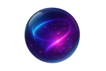 Glass sphere with transparent background containing purple nebula and glowing curved lines of light