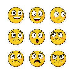 Funny yellow emoticons in various points of view