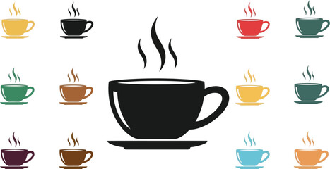Obraz premium Coffee cup vector illustration set of hot drinks in colorful designs art
