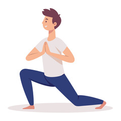 Young Man in Yoga Pose with Hands in Prayer Position Illustration