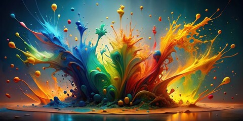 A vibrant explosion of multicolored paint creating a mesmerizing abstract landscape of swirling colors and dynamic shapes