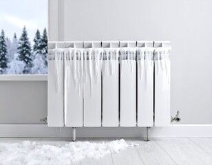 Frozen radiator with snow
