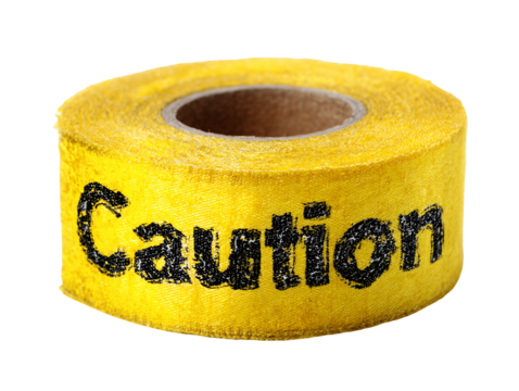 Yellow Caution Tape Roll on Transparent Background, PNG