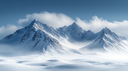 Fototapeta na wymiar Majestic snow-capped peaks pierce a cerulean sky, sculpted by arctic winds. Vast, pristine landscape