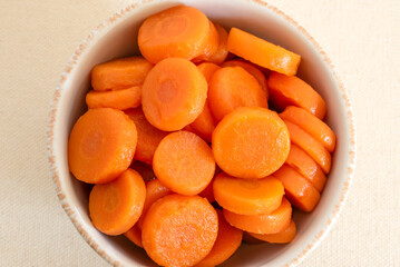 Cooked Sliced Orange Carrots in a Bowl