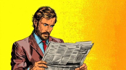 Man reading newspaper pop art illustration