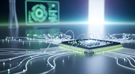 Central processing unit (CPU) with glowing circuit board