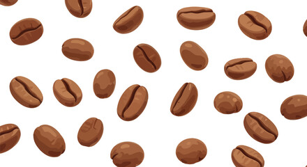 Roasted coffee beans scattered in a seamless pattern design