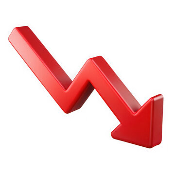Red arrow down trend icon for business and finance